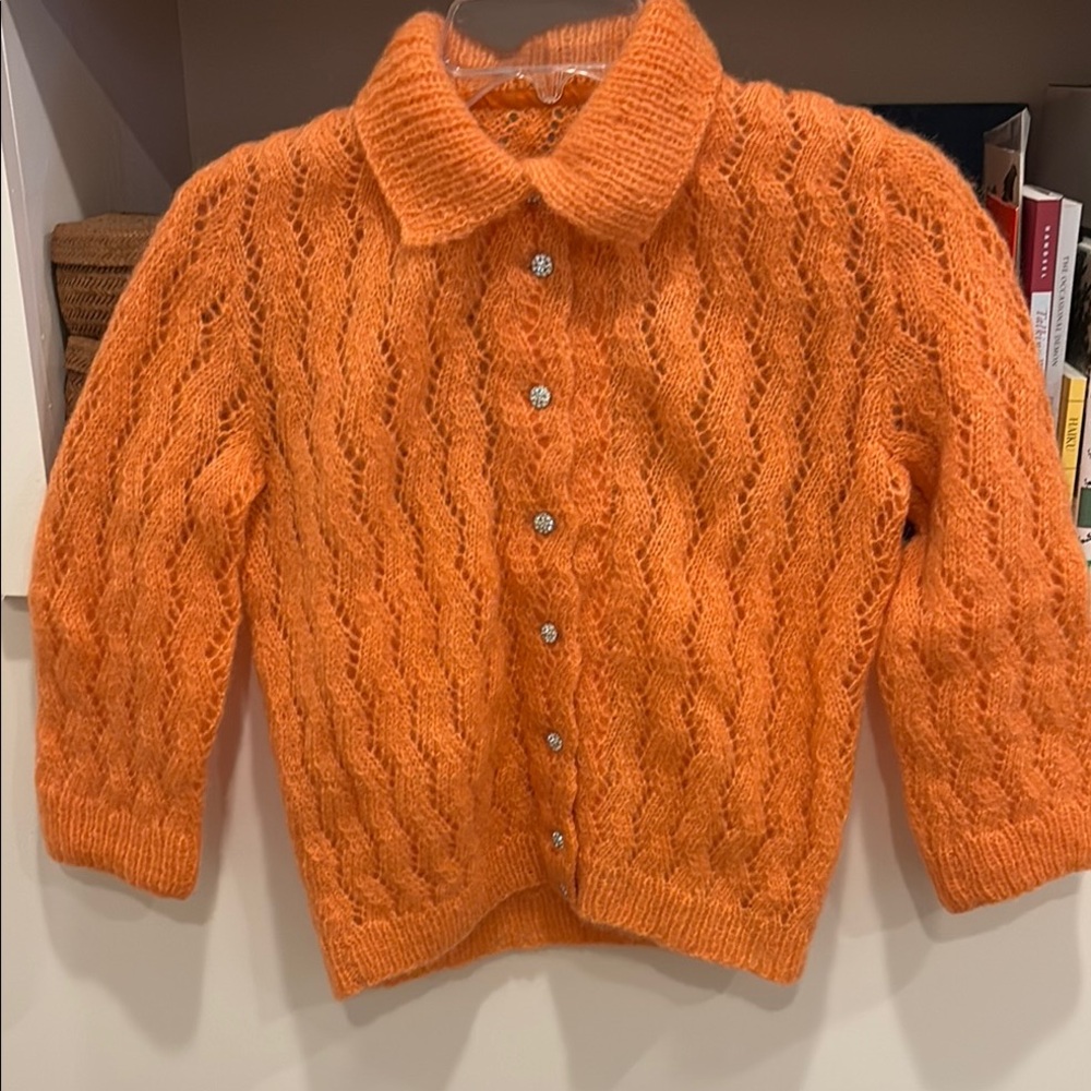 Chunky Orange Cable Knit Cardigan